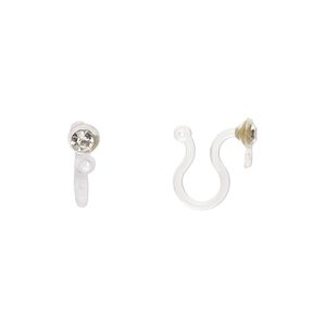 Earring clip-on 1pkg4, 11mm / 3mm faceted round / closed loop / foil back, resin / glass clear 2 pair