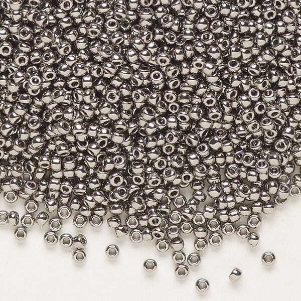 Seed bead, Miyuki, glass, pkg/4g, #11 rocaille, opaque nickel-plated (RR-190). image number 0