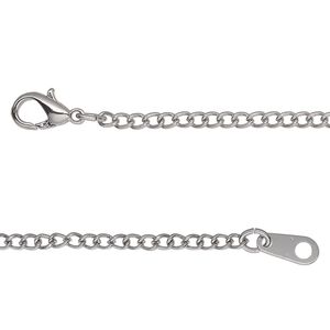 Chain, silver-finished steel, 2mm curb, 18 inches with lobster claw clasp. Sold individually.
