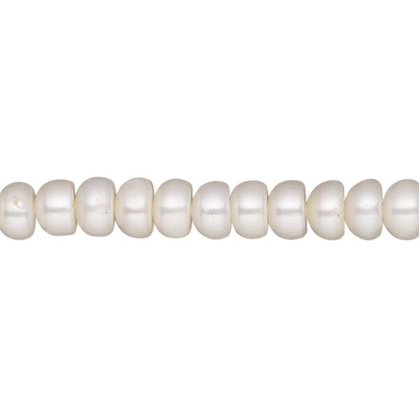 Pearl, White Lotus™, cultured freshwater (bleached), white, 5.5-6mm button, C grade, Mohs hardness 2-1/2 to 4. Sold per 15-1/2" to 16" strand. image number 0
