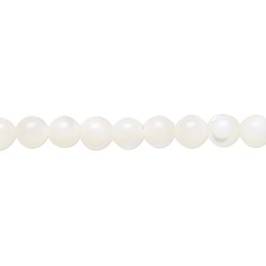 Bead, mother-of-pearl shell (bleached), 4-6mm round, Mohs hardness 3-1/2. Sold per 15-1/2" to 16" strand.