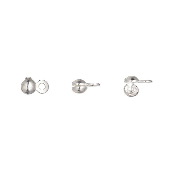 Bead tip, silver-plated brass, 6x3mm side clamp-on with closed loop. Sold per pkg of 100. image number 0