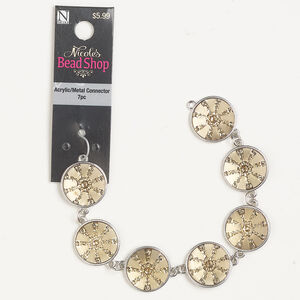 Link 1pkg7, antique silver-finished brass and steel / acrylic, topaz, 20mm frosted round with star.