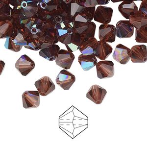 Bead 144pk light burgundy AB, Preciosa Czech crystal 6mm bicone