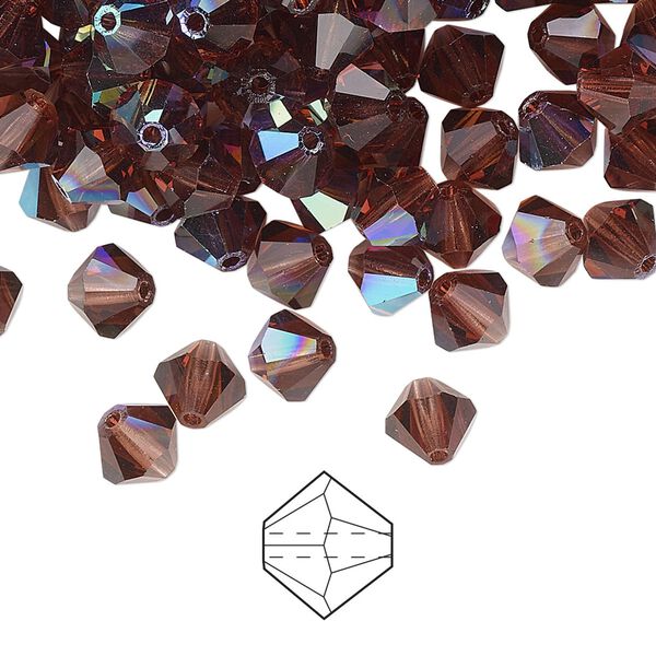 Bead 144pk light burgundy AB, Preciosa Czech crystal 6mm bicone image number 0