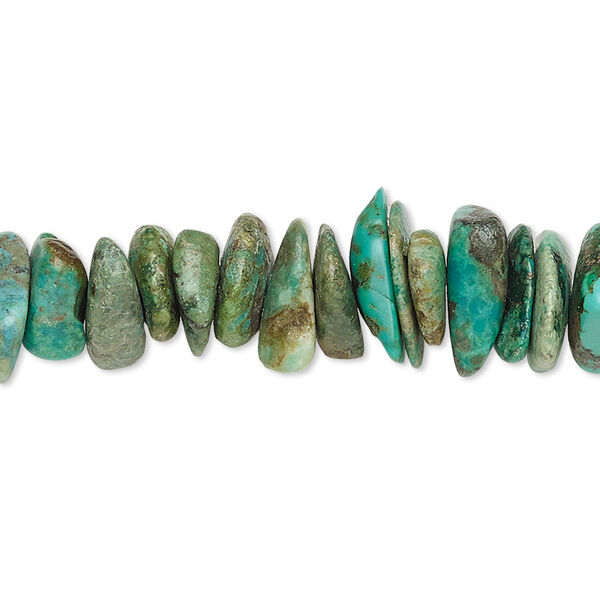 Bead, turquoise (dyed / stabilized), green, large chip, Mohs hardness 5 to 6. Sold per 15-inch strand. image number 0