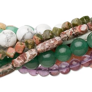 Multi-gemstone 1pkg10, round bead 15.5-16 inch mix 4x4mm-20x17mm