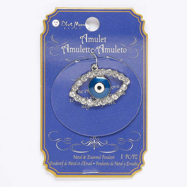 Focal, enamel / glass / silver-finished "pewter" (zinc-based alloy), multicolored, 34x20mm single-sided evil eye. Sold individually. image number 0