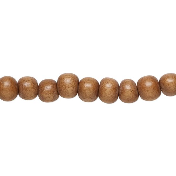 Bead, Taiwanese cheesewood (dyed / waxed), light brown, 5-6mm round. Sold per pkg of (2) 15-1/2" to 16" strands. image number 0
