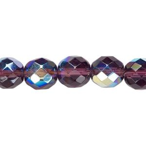 Bead, Czech fire-polished glass, amethyst purple AB, 10mm faceted round. Sold per 15-1/2" to 16" strand.