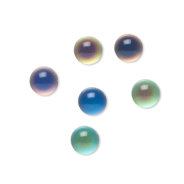 Cabochon, acrylic, multicolored, 7mm color-changing non-calibrated round. Sold per pkg of 6. image number 0
