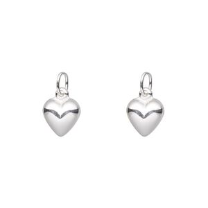 Charm, sterling silver, 8mm double-sided puffed heart. Sold per pkg of 2.