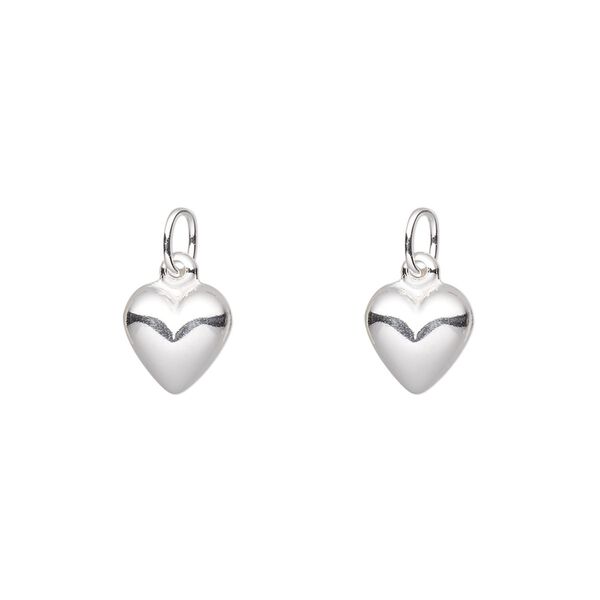 Charm, sterling silver, 8mm double-sided puffed heart. Sold per pkg of 2. image number 0