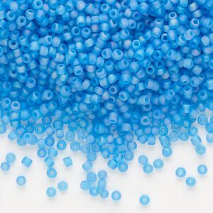 Seed bead, Dyna-Mites™, glass, pkg/40g, #11 round, translucent frosted rainbow teal, (15FAB 11/0 RR).