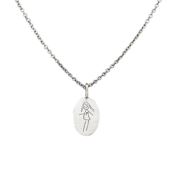 Necklace, sterling silver, 20x12mm matte oval with girl design, 18 inches with lobster claw clasp. Sold individually. image number 0