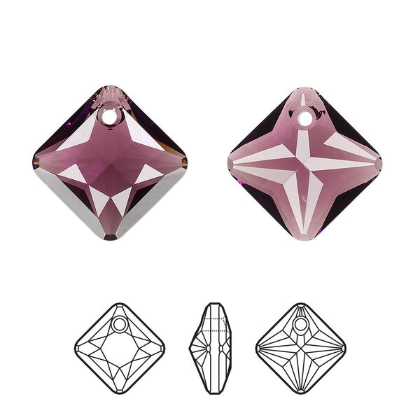 Drop 1pk amethyst, Crystal Passions® 16mm pendant princess cut 6431 image number 0