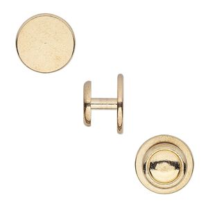 Cuff link, gold-finished brass, 12x8mm with 12mm round pad. Sold per pkg of 2 pairs.