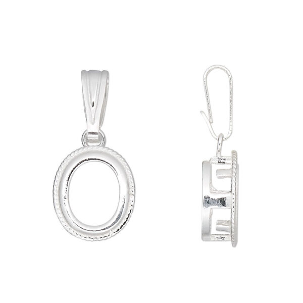 Pendant, sterling silver, oval with rope edge, 26x12mm, 10x8mm oval setting. Sold individually. image number 0