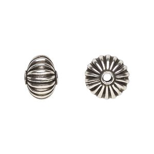 Bead, antiqued sterling silver, 11x8mm corrugated rondelle. Sold per pkg of 4.