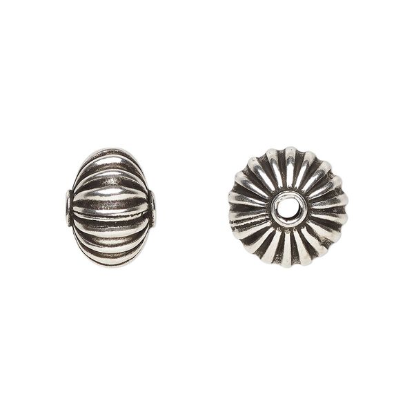 Bead, antiqued sterling silver, 11x8mm corrugated rondelle. Sold per pkg of 4. image number 0