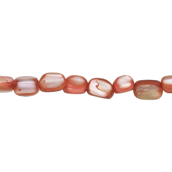 Mother-of-pearl shell 1pkg1, pebble bead 15 inch light red small to medium image number 0