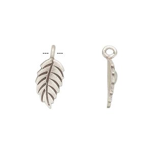 Charm, Hill Tribes, antiqued sterling silver, 16x8mm leaf. Sold per pkg of 2.