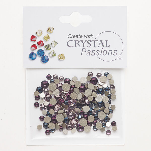 Flat back mix 1pkg144 Montana / amethyst / light amethyst foil back, Crystal Passions&reg; rhinestone 3.00-4.80mm round SS12 / SS16 / SS20 image number 0