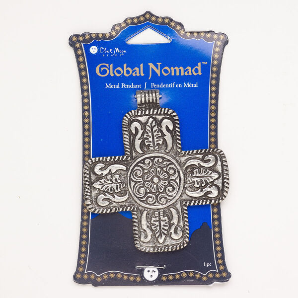 Focal "pewter" zinc-based alloy 1pk 2.75x2.5 inch cross  leaf flower, antique silver finish image number 0