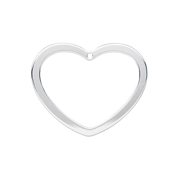 Charm, sterling silver, 28x23mm open heart. Sold individually. image number 0