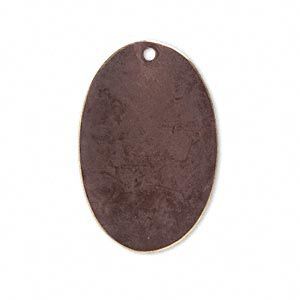 Focal, brass, earth tone brown patina, Pantone® color 19-1321, 30x20mm double-sided oval. Sold per pkg of 6.