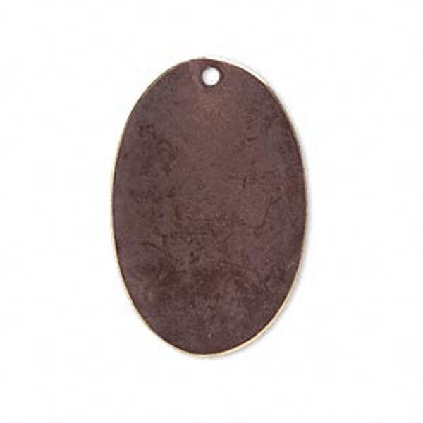 Focal, brass, earth tone brown patina, Pantone® color 19-1321, 30x20mm double-sided oval. Sold per pkg of 6. image number 0