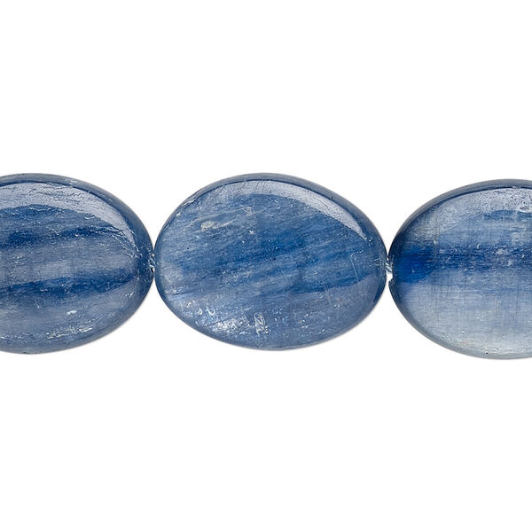 Bead, blue kyanite (stabilized), 20x15mm flat oval, B grade, Mohs hardness 4 to 7-1/2. Sold per 8-inch strand, approximately 10 beads. image number 0