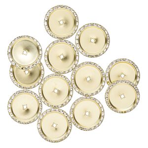 Embellishment, acrylic and gold-finished glass, clear, 30mm round with 23mm round setting. Sold per pkg of 12.