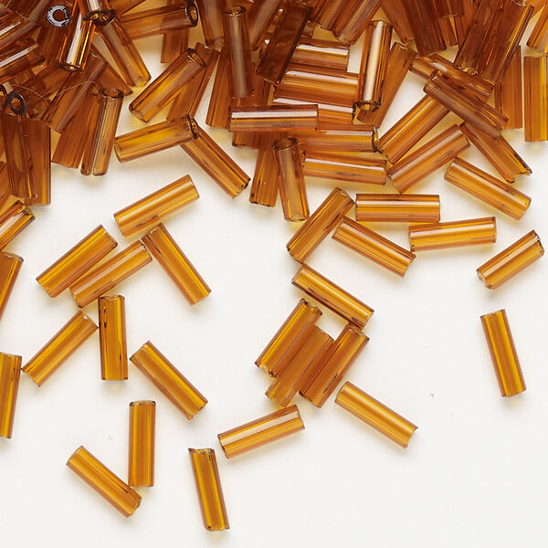 Bead, Preciosa Ornela Czech glass, bugle bead, pkg/50g, 1/4 inch, transparent dark topaz, (10090). image number 0