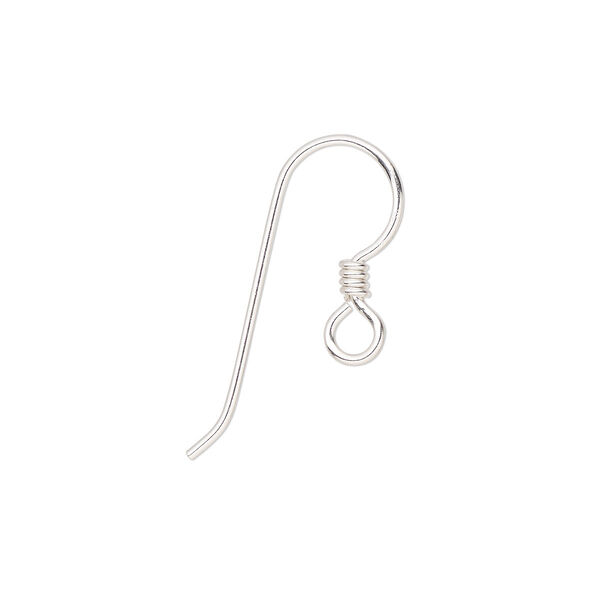 Ear wire, TierraCast®, sterling silver, 14.5mm fishhook with 2mm coil and open loop, 20 gauge. Sold per pkg of 25 pairs. image number 0