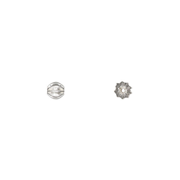 Bead, silver-plated brass, 4mm corrugated round. Sold per pkg of 50. image number 0