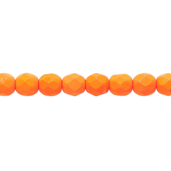 Bead, Preciosa, Czech painted fire-polished glass, matte neon orange, 6mm faceted round. Sold per 8-inch strand, approximately 35 beads. image number 0