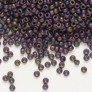 Seed bead, Miyuki, glass, pkg/250g, #8 rocaille, opaque matte metallic iris magenta green (RR-2062).