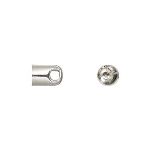 Cord end, glue-in, imitation rhodium-plated brass, 9x6mm with 5mm inside diameter. Sold per pkg of 50.