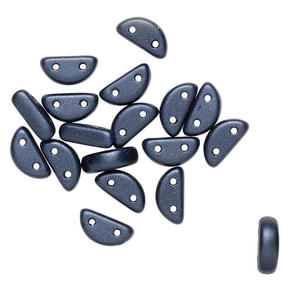 Bead, Preciosa, Czech pressed glass, opaque satin navy blue, 8.5x3mm half moon with (2) 0.8-0.9mm holes. Sold per pkg of 20. image number 0