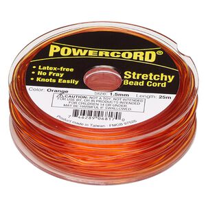 Cord, Powercord®, elastic, orange, 1.5mm, 22-pound test. Sold per 25-meter spool.