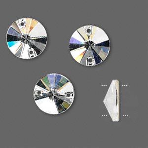 Sew-on 4pk crystal foil back, Crystal Passions® 12mm flat back rivoli 3200