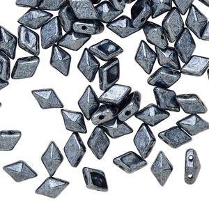 Bead, DiamonDuo™, Czech pressed glass, opaque jet hematite, 8x5mm faceted diamond with flat back and (2) 0.7-0.8mm holes. Sold per 50-gram, approximately 350 beads.