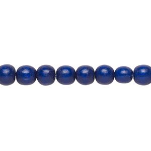Bead, Taiwanese cheesewood (dyed / waxed), navy blue, 5-6mm round. Sold per pkg of (2) 15-1/2" to 16" strands.