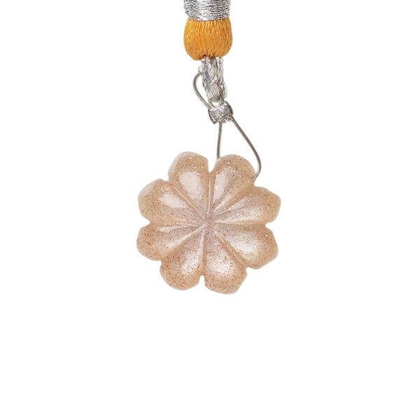 Peach moonstone / garnet 1pkg1, top-drilled hand-cut 1sided carved flower bead natural, 16mm image number 1