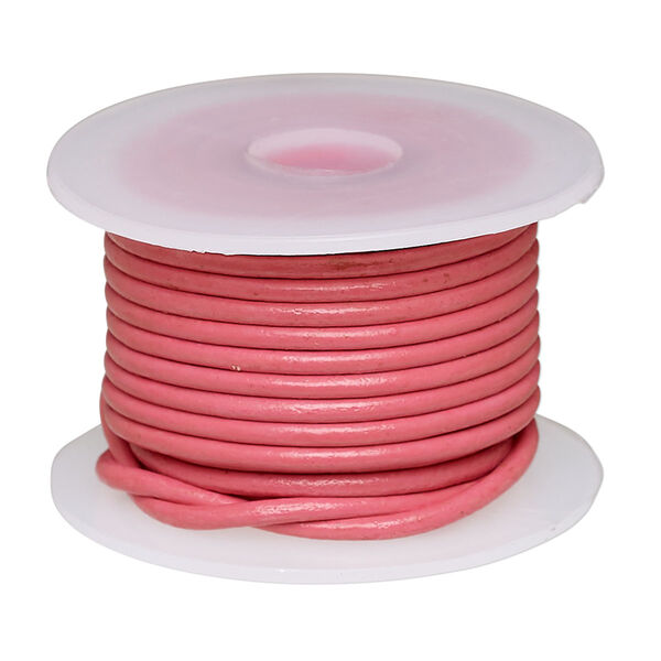 Cord, leather (dyed), pink, 1.4-1.6mm round. Sold per 5-yard spool. image number 0