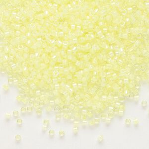 Seed bead, Delica®, glass, pkg/7.5g, #11 round, translucent luminous inside dyed color yellow (DB-2031).