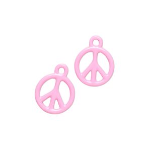 Charm, pewter (tin-based alloy) with enamel, dark pink, 12mm double-sided round peace sign. Sold per pkg of 2.