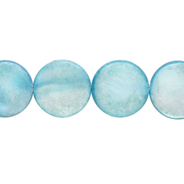 Mother-of-pearl shell 1pkg1, puffed flat round bead 15 inch sky blue 12-15mm image number 0