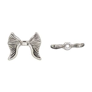 Bead, pewter (tin-based alloy), pkg/1, antique silver plate, 16x14mm textured wing, fits 5.5mm bead.